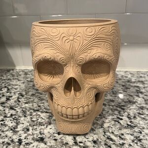 3D Printed Skull Planter - Sugar Skull - Tan - Brown